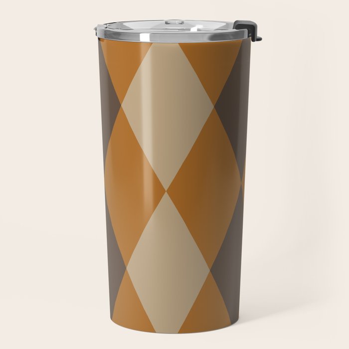 Retro Argyle Diamond Pattern Brown Caramel Travel Mug Gallery Image 2