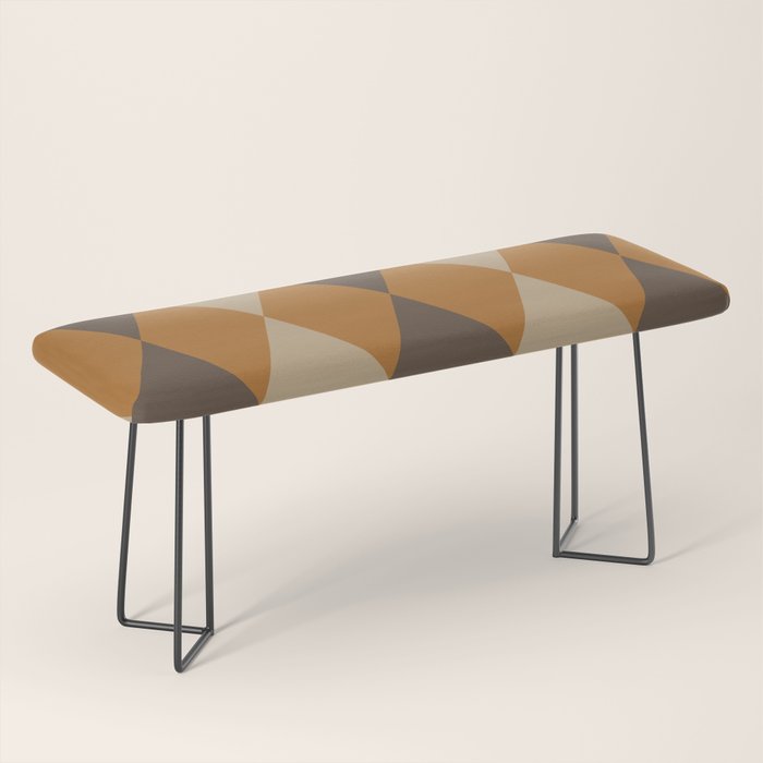 Retro Argyle Diamond Pattern Brown Caramel Bench Gallery Image 1