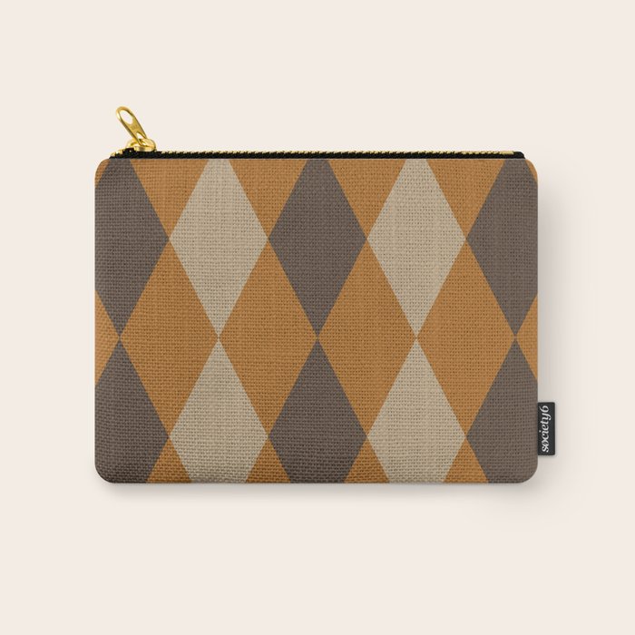 Retro Argyle Diamond Pattern Brown Caramel Carry All Pouch Gallery Image 1