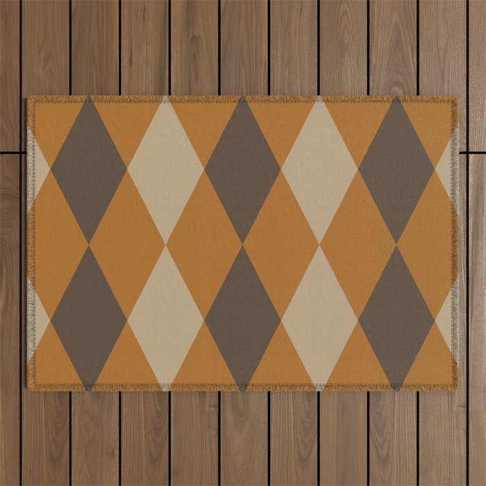 Retro Argyle Diamond Pattern Brown Caramel Outdoor Rug Gallery Image 1