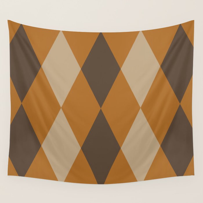 Retro Argyle Diamond Pattern Brown Caramel Wall Tapestry Gallery Image 1