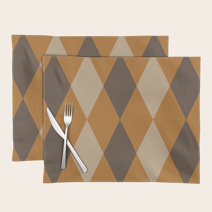 Retro Argyle Diamond Pattern Brown Caramel Placemat Gallery Image 1