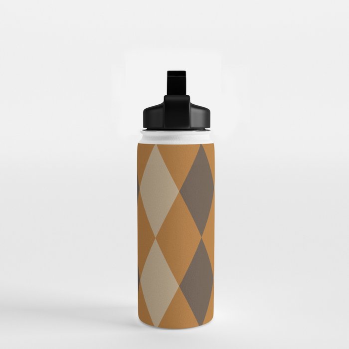 Retro Argyle Diamond Pattern Brown Caramel Water Bottle Gallery Image 2