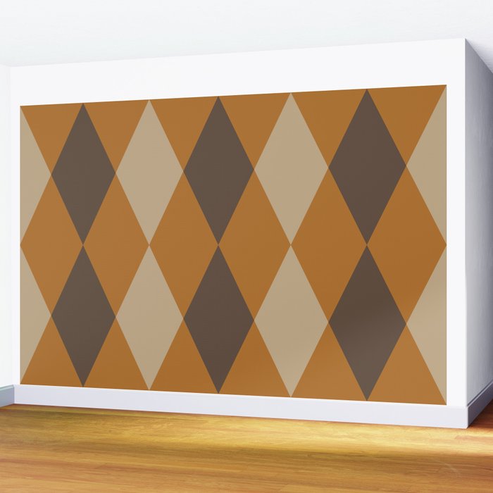 Retro Argyle Diamond Pattern Brown Caramel Wall Mural Gallery Image 2
