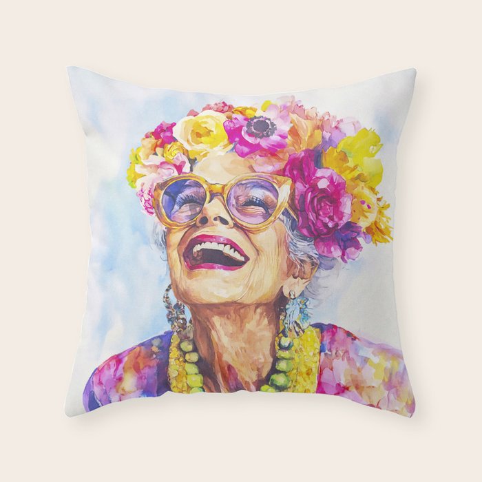 Ageless Bold And Joyful Charismatic Female Portrait Throw Pillow Gallery Image 1