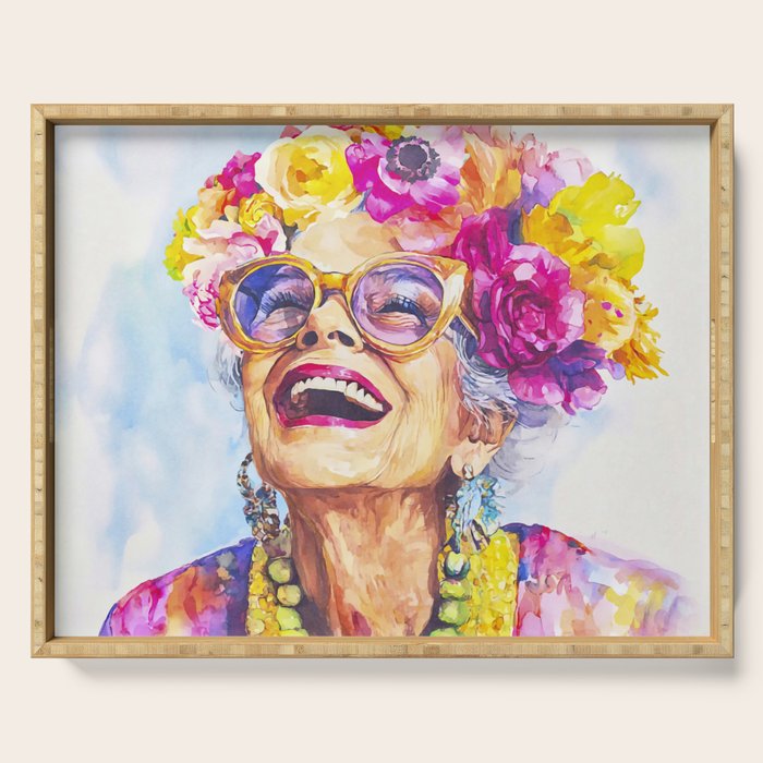 Ageless Bold And Joyful Charismatic Female Portrait Serving Tray Gallery Image 1