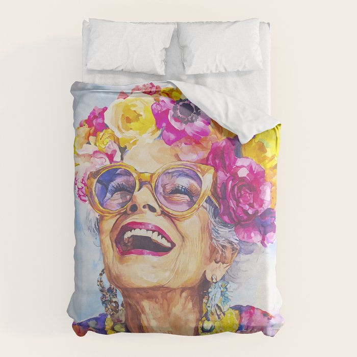 Ageless Bold And Joyful Charismatic Female Portrait Duvet Cover Gallery Image 1