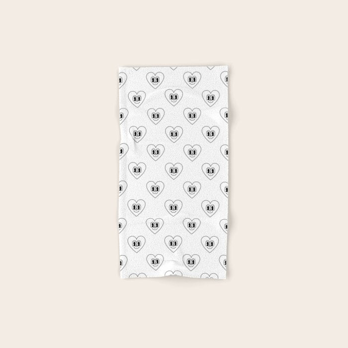 Black and white retro love heart cartoon pattern Bath Towel Gallery Image 1
