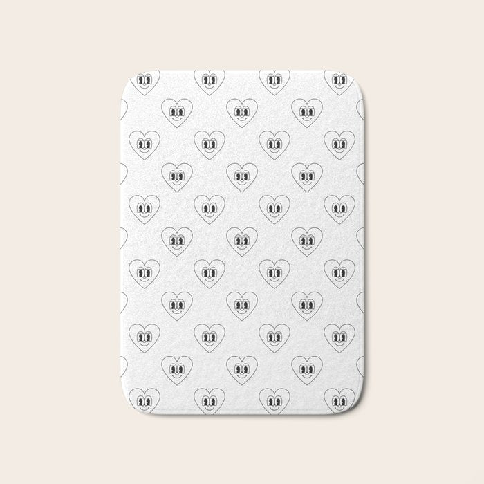 Black and white retro love heart cartoon pattern Bath Mat Gallery Image 1