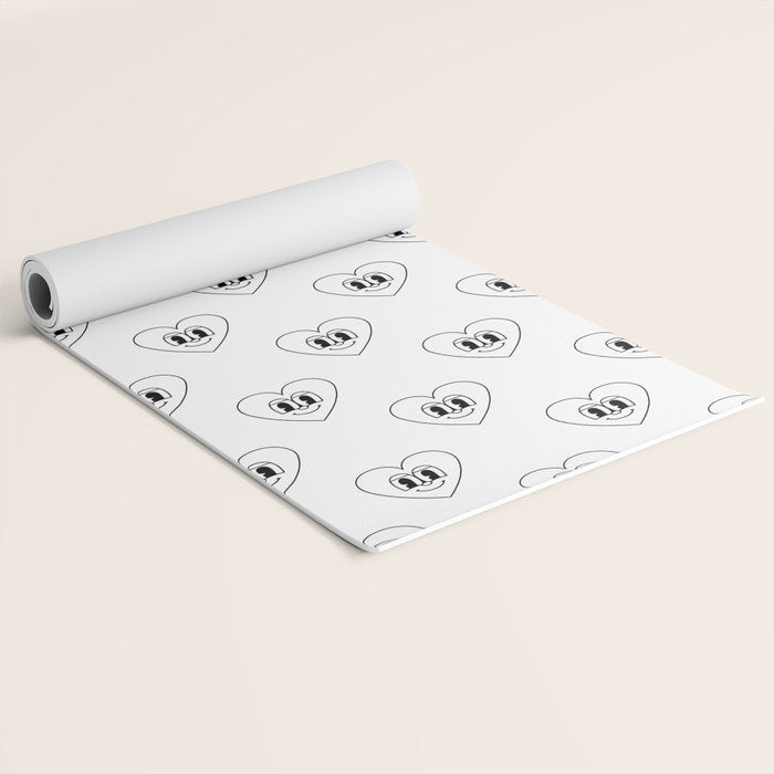Black and white retro love heart cartoon pattern Yoga Mat Gallery Image 2