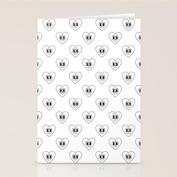 Black and white retro love heart cartoon pattern Stationery Card Gallery Image 2
