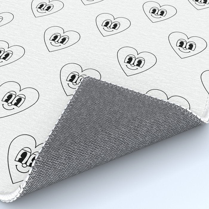 Black and white retro love heart cartoon pattern Rug Gallery Image 4