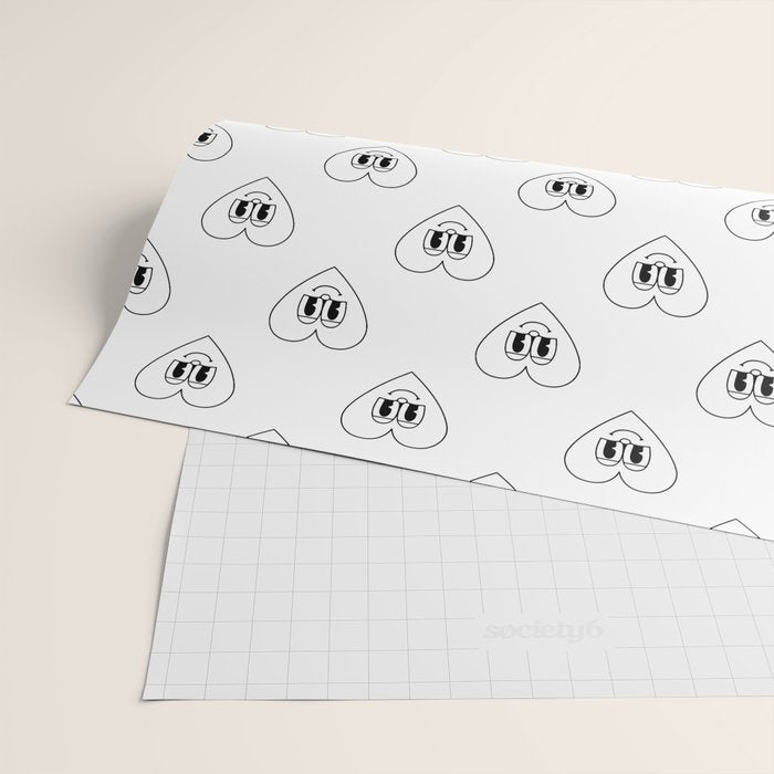 Black and white retro love heart cartoon pattern Wrapping Paper Gallery Image 2