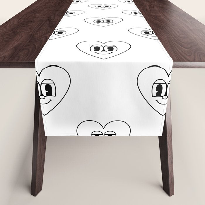 Black and white retro love heart cartoon pattern Table Runner Gallery Image 1