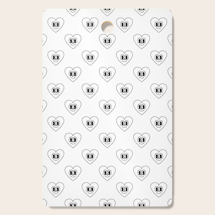 Black and white retro love heart cartoon pattern Cutting Board Gallery Image 1