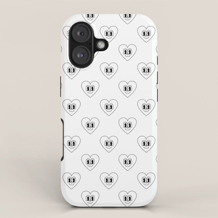 Black and white retro love heart cartoon pattern iPhone Case Gallery Image 1