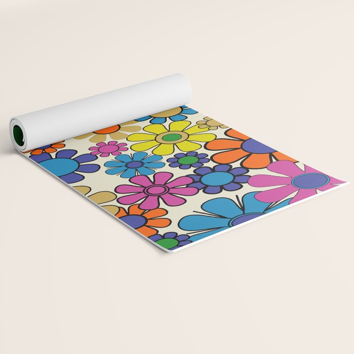 Groovy Retro Garden Flowers 60s 70s Vibrant Colorful Floral Pattern Yoga Mat Gallery Image 2