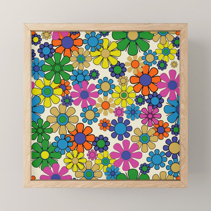 Groovy Retro Garden Flowers 60s 70s Vibrant Colorful Floral Pattern Mini Art Print Gallery Image 1