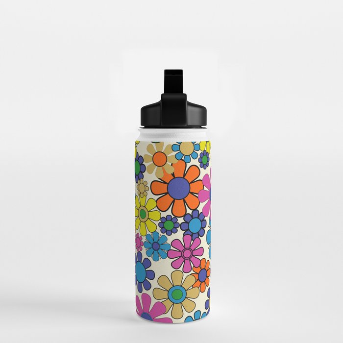 Groovy Retro Garden Flowers 60s 70s Vibrant Colorful Floral Pattern Water Bottle Gallery Image 2