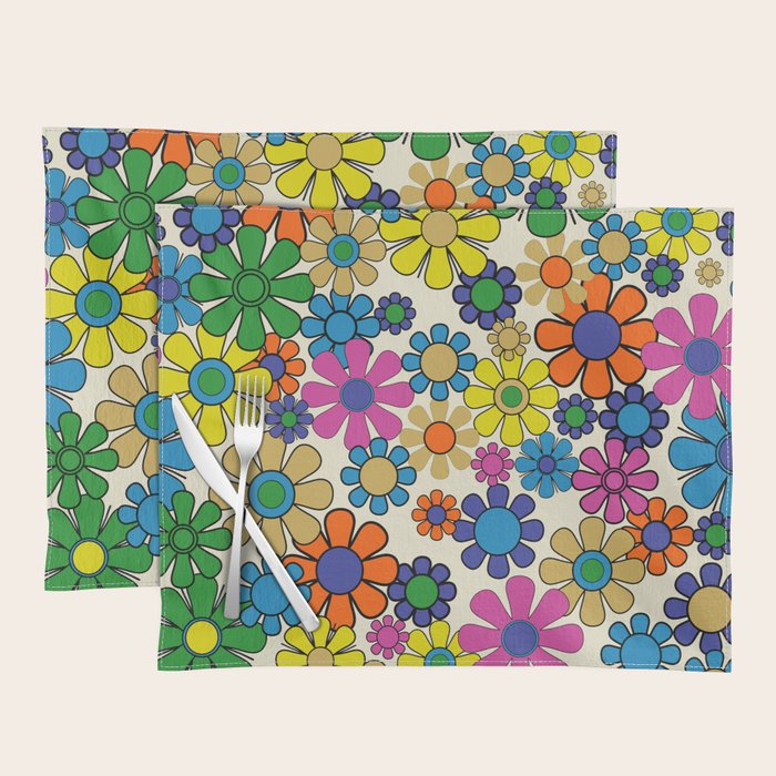 Groovy Retro Garden Flowers 60s 70s Vibrant Colorful Floral Pattern Placemat Gallery Image 1