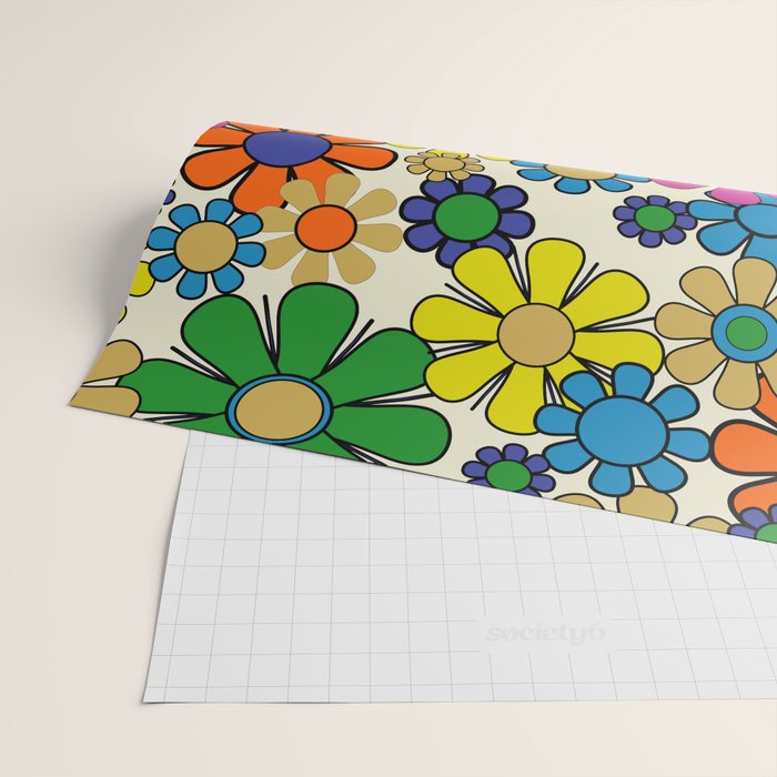 Groovy Retro Garden Flowers 60s 70s Vibrant Colorful Floral Pattern Wrapping Paper Gallery Image 2