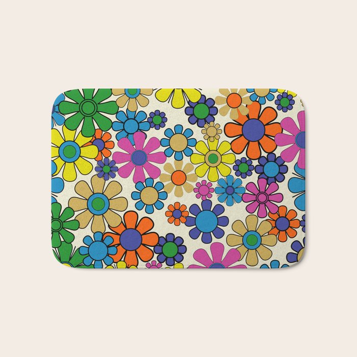 Groovy Retro Garden Flowers 60s 70s Vibrant Colorful Floral Pattern Bath Mat Gallery Image 1