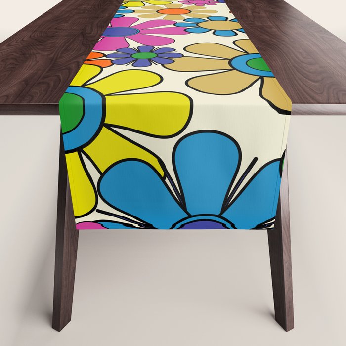 Groovy Retro Garden Flowers 60s 70s Vibrant Colorful Floral Pattern Table Runner Gallery Image 1