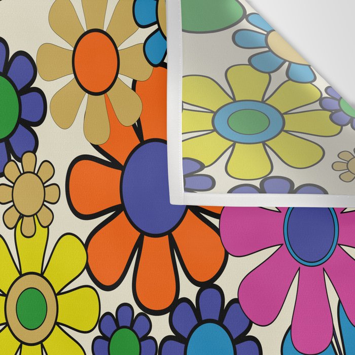 Groovy Retro Garden Flowers 60s 70s Vibrant Colorful Floral Pattern Wall Tapestry Gallery Image 3