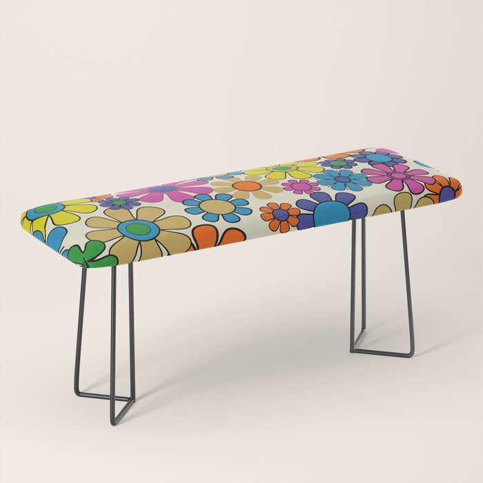 Groovy Retro Garden Flowers 60s 70s Vibrant Colorful Floral Pattern Bench Gallery Image 1