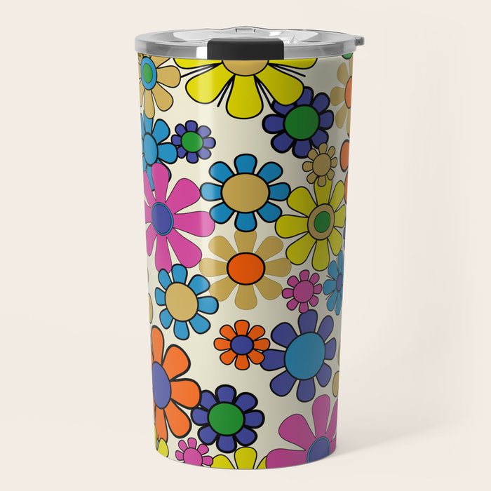 Groovy Retro Garden Flowers 60s 70s Vibrant Colorful Floral Pattern Travel Mug Gallery Image 1