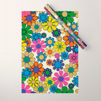 Groovy Retro Garden Flowers 60s 70s Vibrant Colorful Floral Pattern Wrapping Paper Gallery Image 1