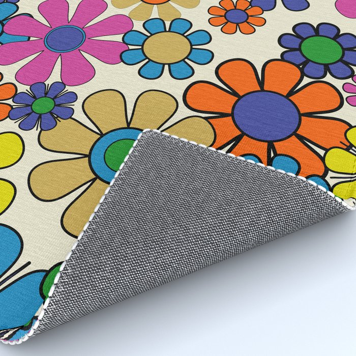Groovy Retro Garden Flowers 60s 70s Vibrant Colorful Floral Pattern Rug Gallery Image 4