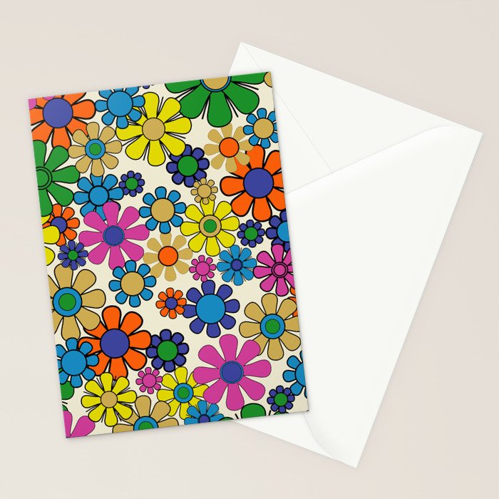 Groovy Retro Garden Flowers 60s 70s Vibrant Colorful Floral Pattern Stationery Card Gallery Image 2