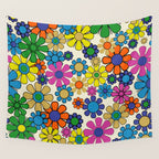 Groovy Retro Garden Flowers 60s 70s Vibrant Colorful Floral Pattern Wall Tapestry Gallery Image 4