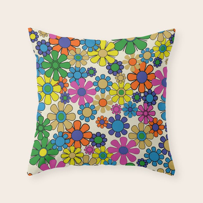 Groovy Retro Garden Flowers 60s 70s Vibrant Colorful Floral Pattern Throw Pillow Gallery Image 6