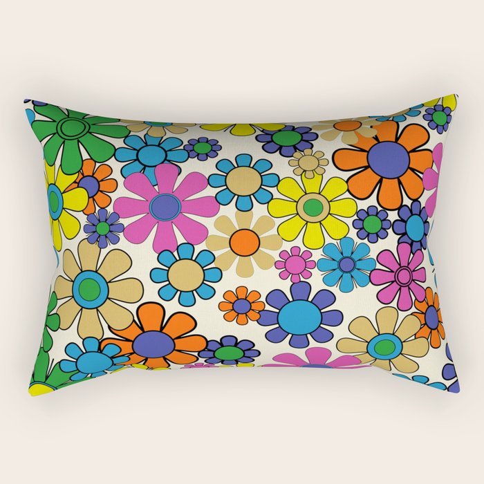Groovy Retro Garden Flowers 60s 70s Vibrant Colorful Floral Pattern Rectangular Pillow Gallery Image 1