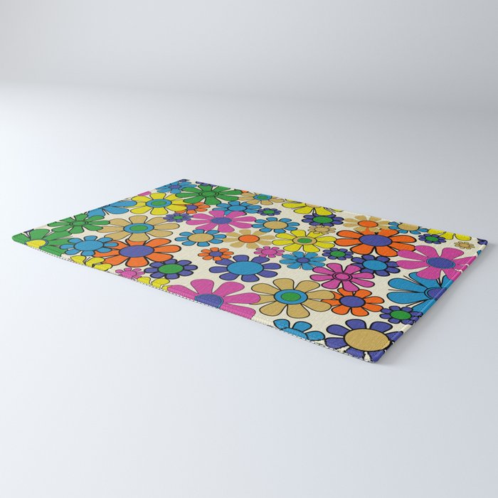 Groovy Retro Garden Flowers 60s 70s Vibrant Colorful Floral Pattern Rug Gallery Image 3