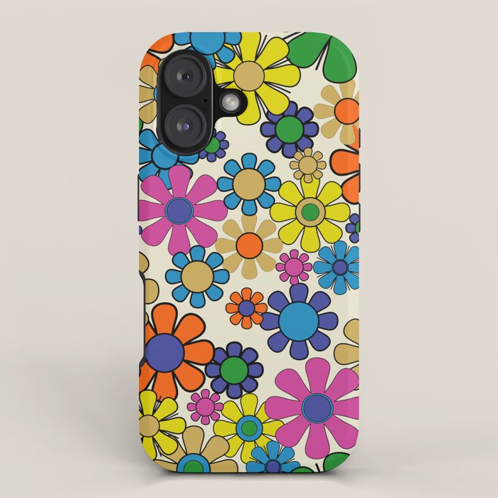 Groovy Retro Garden Flowers 60s 70s Vibrant Colorful Floral Pattern iPhone Case Gallery Image 1