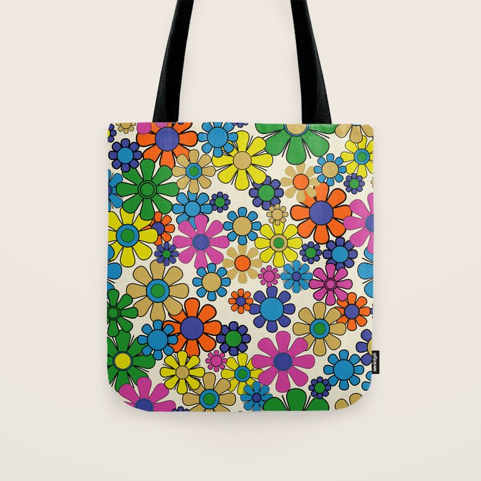 Groovy Retro Garden Flowers 60s 70s Vibrant Colorful Floral Pattern Tote Bag Gallery Image 1