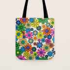 Groovy Retro Garden Flowers 60s 70s Vibrant Colorful Floral Pattern Tote Bag Gallery Image 1