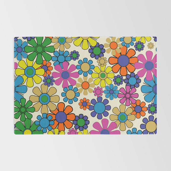 Groovy Retro Garden Flowers 60s 70s Vibrant Colorful Floral Pattern Rug Gallery Image 2
