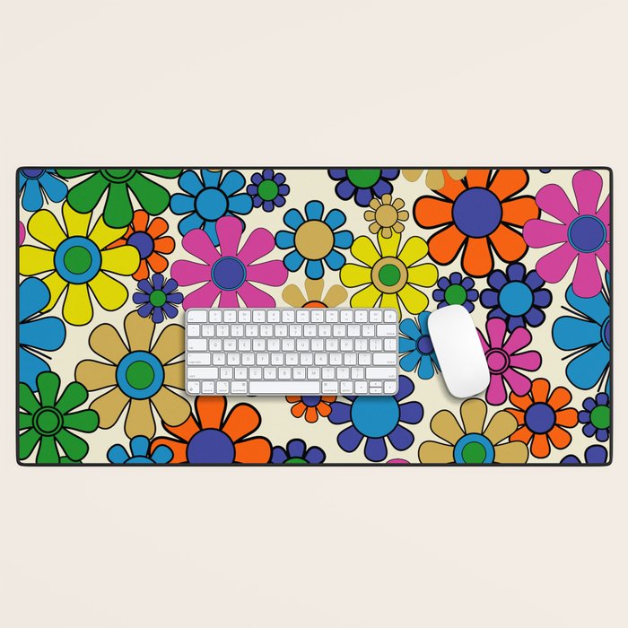 Groovy Retro Garden Flowers 60s 70s Vibrant Colorful Floral Pattern Desk Mat Gallery Image 1