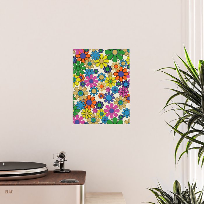 Groovy Retro Garden Flowers 60s 70s Vibrant Colorful Floral Pattern Poster Gallery Image 2