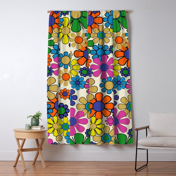 Groovy Retro Garden Flowers 60s 70s Vibrant Colorful Floral Pattern Window Curtain Gallery Image 1