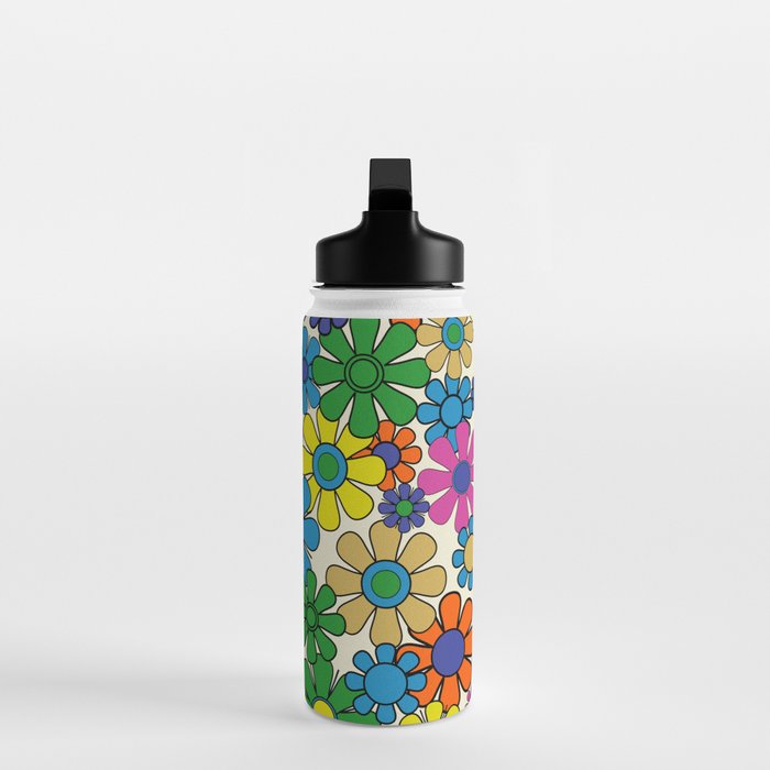 Groovy Retro Garden Flowers 60s 70s Vibrant Colorful Floral Pattern Water Bottle Gallery Image 3