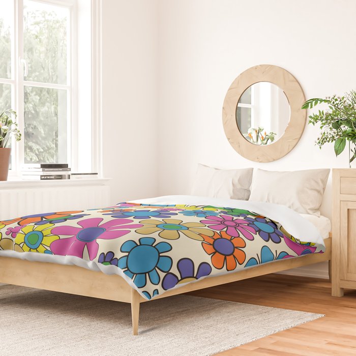 Groovy Retro Garden Flowers 60s 70s Vibrant Colorful Floral Pattern Duvet Cover Gallery Image 2