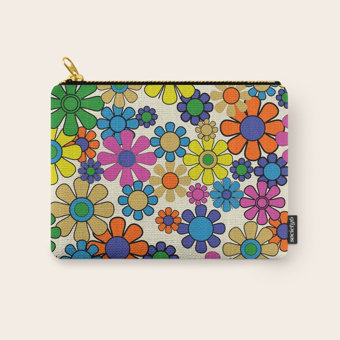 Groovy Retro Garden Flowers 60s 70s Vibrant Colorful Floral Pattern Carry All Pouch Gallery Image 1