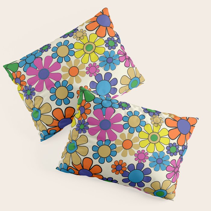 Groovy Retro Garden Flowers 60s 70s Vibrant Colorful Floral Pattern Pillow Sham Gallery Image 3