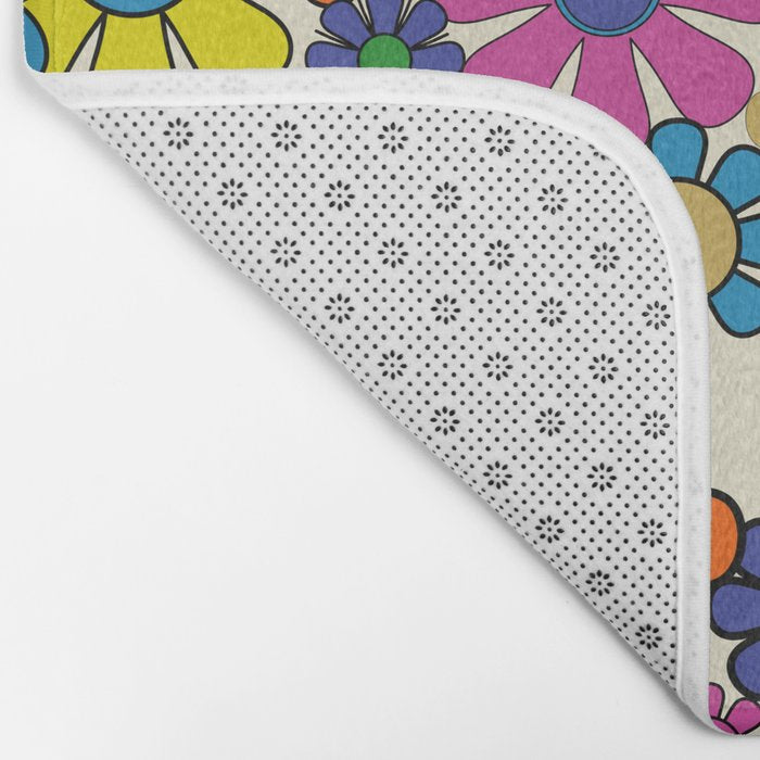 Groovy Retro Garden Flowers 60s 70s Vibrant Colorful Floral Pattern Bath Mat Gallery Image 2