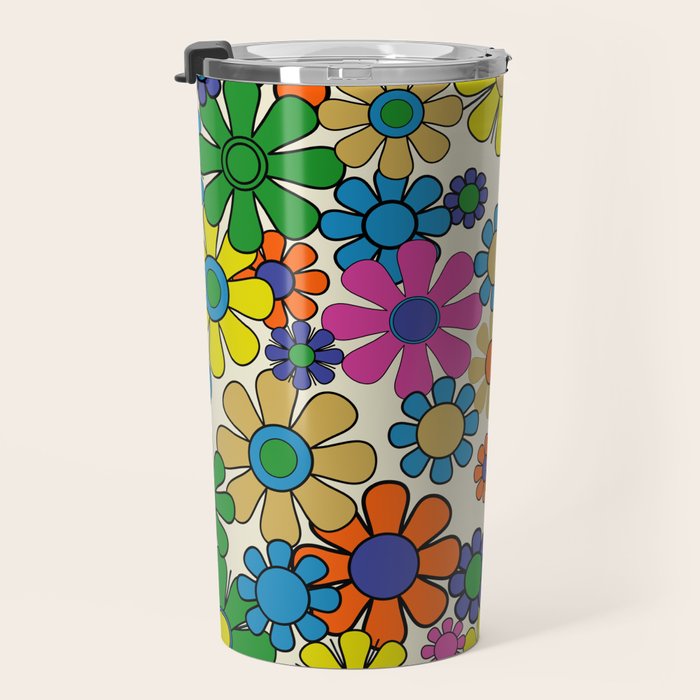 Groovy Retro Garden Flowers 60s 70s Vibrant Colorful Floral Pattern Travel Mug Gallery Image 3